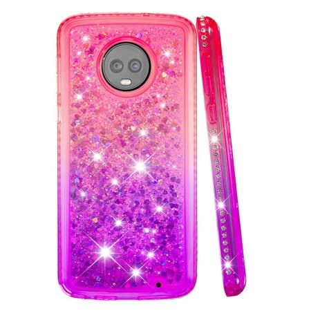 FIEWESEY For Motorola G6 Plus Case Moto G6 Forge Glitter Case Sparkle Glitter Flowing Liquid Quicksand with Shiny Bling Diamond Women Girls Cute Case For Motorola G6 Play / G6 Plus - Pink+Purple