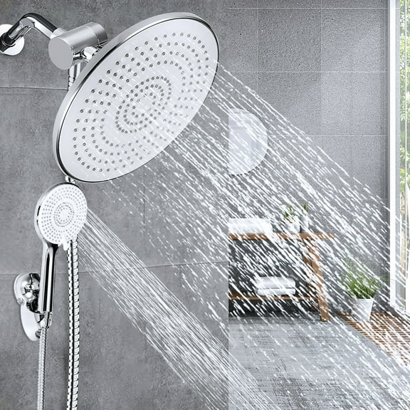 INSMA 9 Inch High Pressure Rainfall Shower Head and Handheld Combo, Luxury Modern Chrome Plated with 60'' Hose Anti-leak with Holder