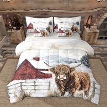 Homewish Highland Bull Twin Bedding Sets 7-Piece for Female Men,Vintage Cabin Cottage Bedding Comforter Set Microfiber,Farmhouse Animal Breathable Sheet Sets,Luxury Bedroom Decor,Reversible