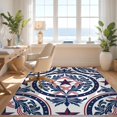 thumbnail image 3 of Design&I 4'x6' Washable Area Rug Scroll Border Leaves Striped Wreath Round Patriotic Botanical Playful Expressive for Dorm Room, Living Apartment, Flatweave Daily Traffic Ready, 3 of 7