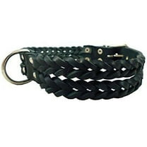 double braid black genuine leather dog collar braided 1.5 wide, fits 19.5-22.5 neck, large