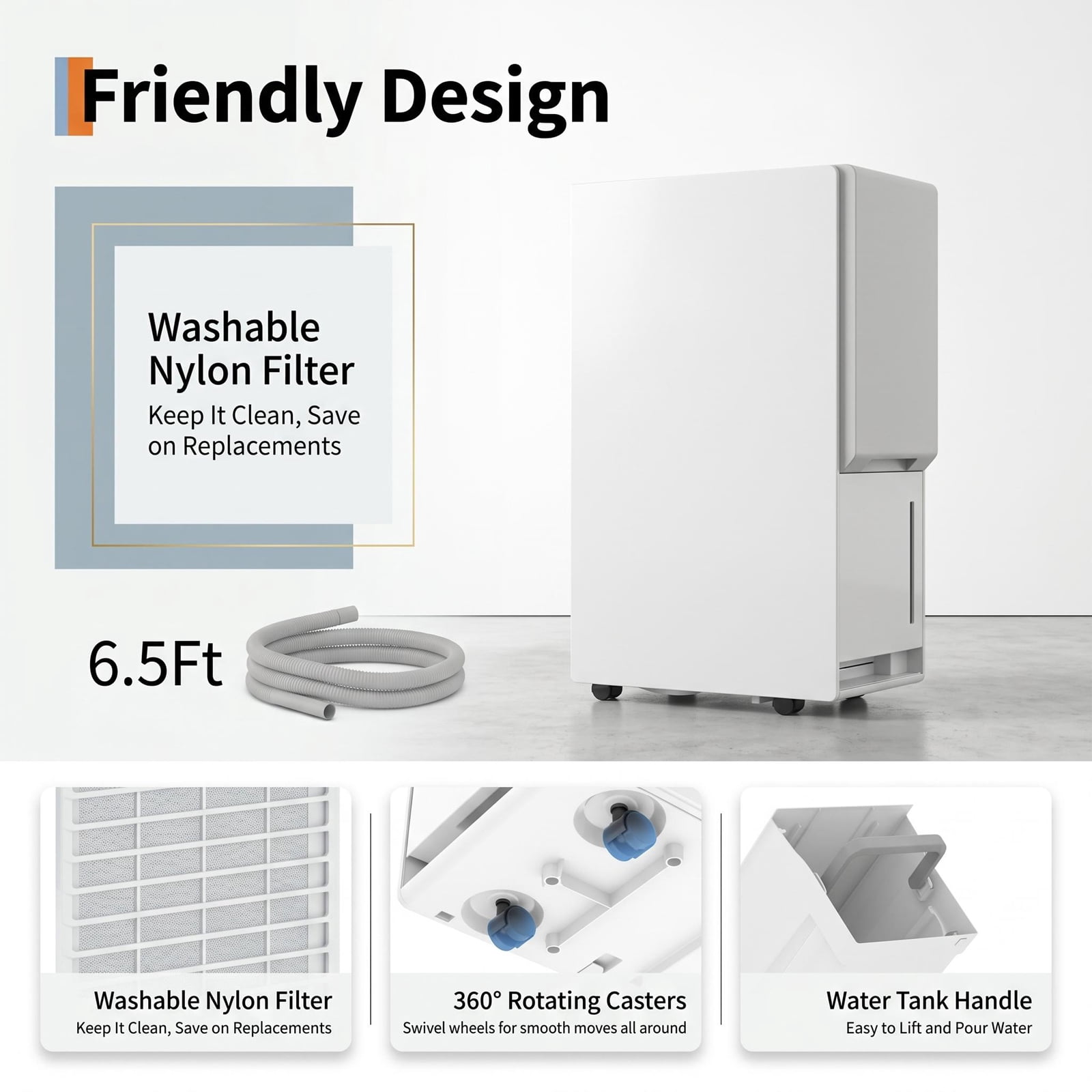 4500 Sq Ft Dehumidifier 100 Pint Smart Compressor Drain Hose Quiet for Basement