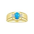 thumbnail image 1 of RYLOS Men's Rings 14K Yellow Gold Classic 7X5MM Oval Gemstone & Diamond Ring Turquoise Turquoise Birthstone Rings For Men, Gold Rings Size 9, 1 of 7