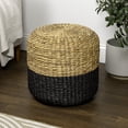 thumbnail image 2 of Aimee 15.7" Modern Minimalist Two-Tone Hand-Woven Hyacinth Stool/Ottoman, Natural/Black, 2 of 7