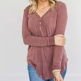 thumbnail image 2 of tarylea Fall Tops for Women V Neck Chest Button Tunic U Shaped Hem Long Sleeve Tops Loose Casual Shirts, 2 of 6