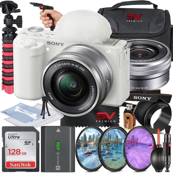 Sony ZV-E10 II Mirrorless Camera (White) with 16-50mm Lens   128GB Memory Card   Tripod   SV Premium Accessory Bundle (International Version)
