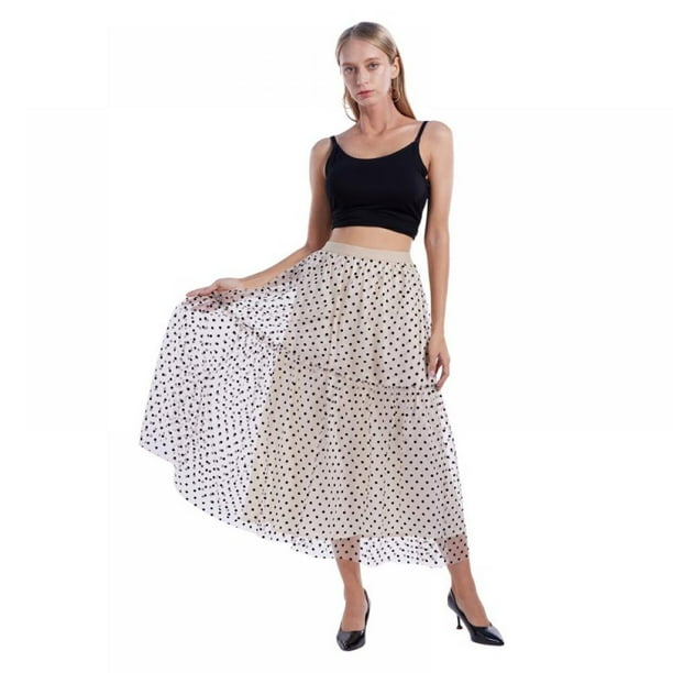 Women's Tulle Skirts High Waist Layered Mesh Midi Skirt Casual A