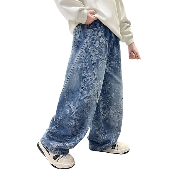 Boys' Pants Spring And Autumn Jeans For Middle And Older Boys Y2𝗞 Straight Wide Leg Denim Pants
