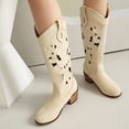 thumbnail image 5 of Mostsola Cowboy Boots for Women Trendy Embroidery Western Boots Hollow out Chunky Heel Mid Calf Boot, 5 of 8