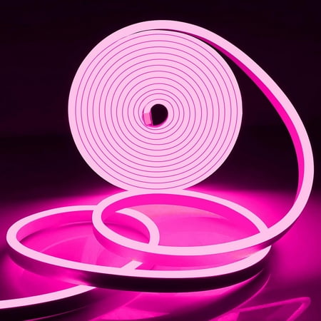 LED Neon Rope Light Pink 12V Silicone Neon Rope Light 16.4Ft/5M Waterproof Flexible DIY Cuttable LED Strip Lights for Bedroom Party Festival Indoor Outdoor Decoration (Power Adapter not Included)