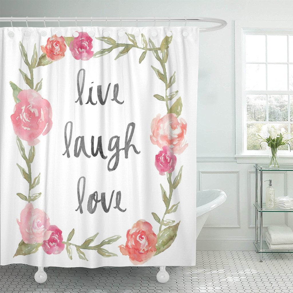 PKNMT Pink Live Laugh Love Quote Watercolor Peony Wreath Inspirational ...