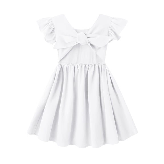 Vestido Dutebare para niños pequeños, blanco, algodón y lino, con volantes 90