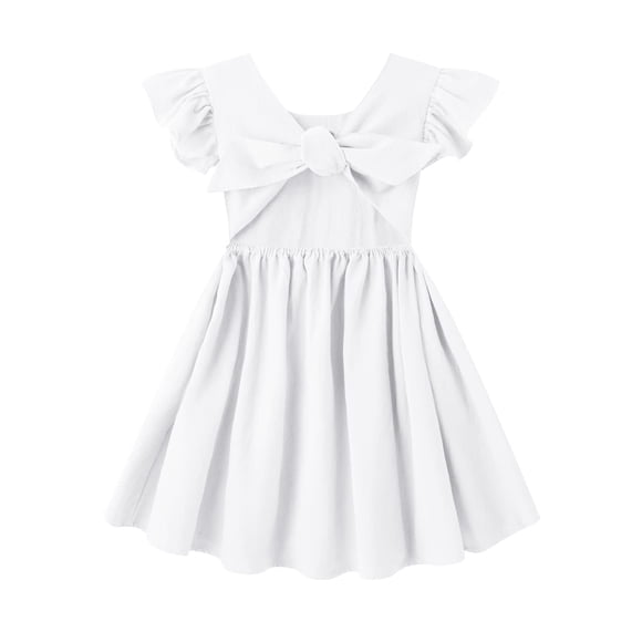 Vestido Dutebare para niñas pequeñas, algodón y lino, con volantes, blanco 80