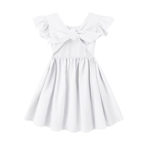 Vestido Dutebare para niñas pequeñas, algodón y lino, con volantes, blanco 110