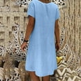 thumbnail image 5 of JSheng Women's Summer Dresses Cotton And Linen Fashion Women Loose V-Neck Solid Short Sleeve Button Dress Light Blue M, 5 of 5