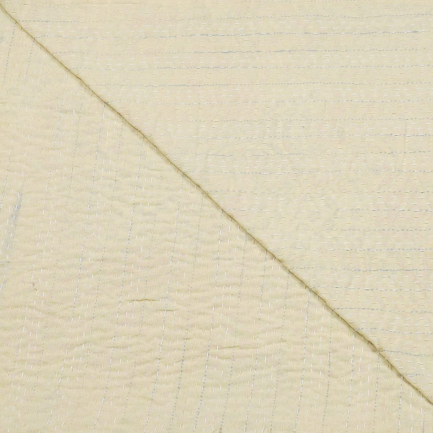 Vintage Handmade Kantha Quilt Indian Traditional Bed Cover Throw Paisley Printed Kantha Quilts (Beige Color, King (90x108 Inch)