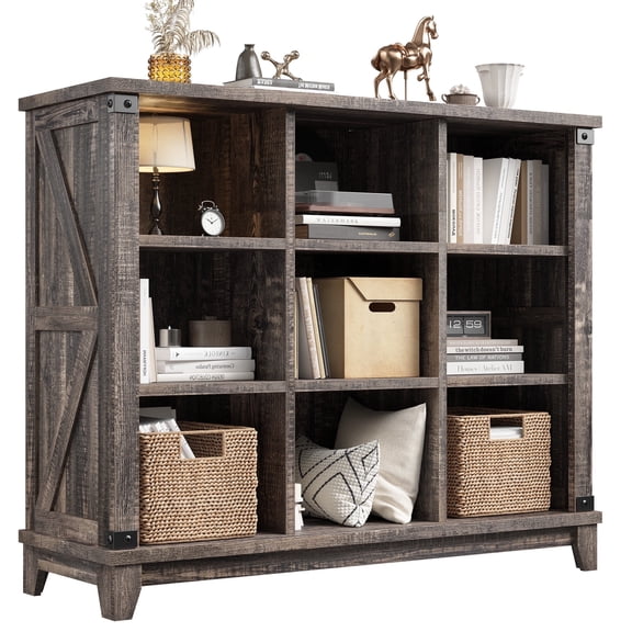 EnHomee 9 Cube Storage Organizer for Living Room Wooden 9-Cube Organizer for Bedroom Dark Rustic Oak