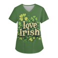 thumbnail image 2 of Working Uniform for Women Irish Shamrock Printed V Neck Breathable T-Shirts Short Sleeve Professionals Soft Stretch St. Patrick's Day Scrub Tops with Pockets dark green Small, 2 of 4
