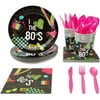 24 Set Neon 80s Retro Party Supply Knives Spoons Forks Paper Plates Napkins Cups