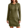 thumbnail image 5 of Guieoi Womens Dresses Long Sleeve Solid-Color Casual Fall/Winter Dress Midi Dress Green L, 5 of 9