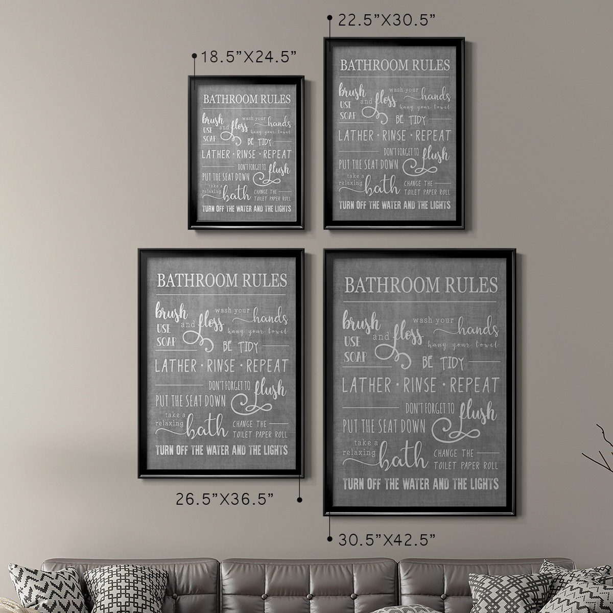Neutral Bathroom Rules Premium Framed Print - Ready to Hang