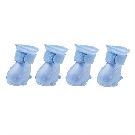 GASTROPOD 4Pcs Dog Shoes Waterproof Non-Slip Sole Dog Boots Soft TEP Material Easy to Clean Dog Socks Comfortable Fit Dog Rain Boots 4x3.5cm Light Blue
