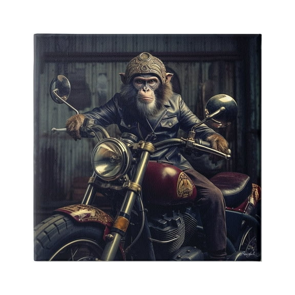 Stupell Industries Gorilla Motorcycle Portrait Animals & Insects Painting Gallery Wrapped Canvas Art Print Wall Art, 17 x 17