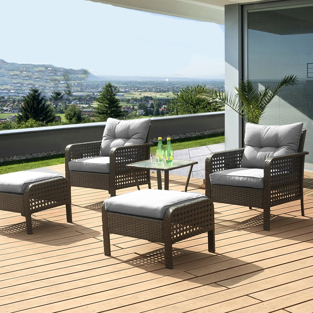 Patio Lounge Chair Sofa Rattan Wicker Outdoor Furniture Glass Coffee Side Table 
