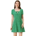 thumbnail image 1 of Vestido De Manga Corta Y Estampado Floral De Corazón De Estrella Por Encima de la rodilla Para Mujer Verde Floral L, 1 of 6