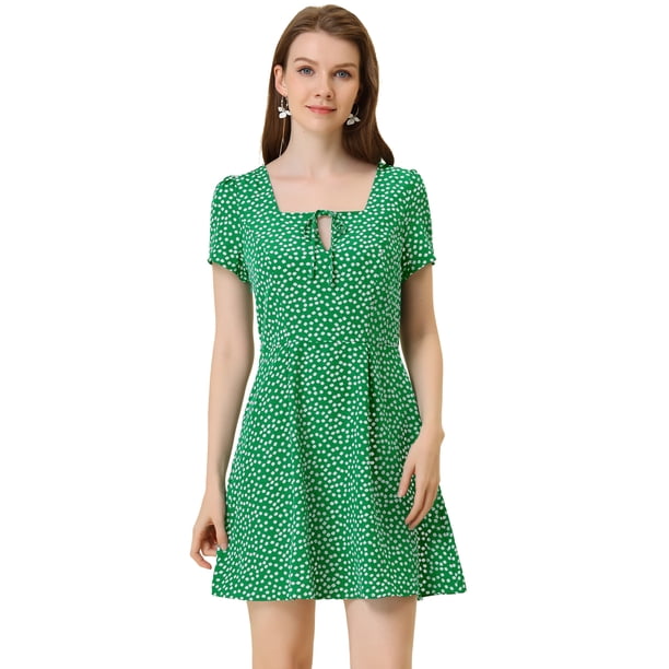 Vestido De Manga Corta Y Estampado Floral De Corazón De Estrella Por Encima de la rodilla Para Mujer Verde Floral L