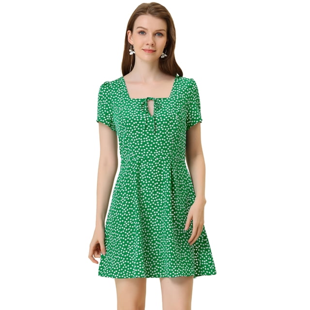 Vestido De Manga Corta Y Estampado Floral De Corazón De Estrella Por Encima de la rodilla Para Mujer Verde Floral L