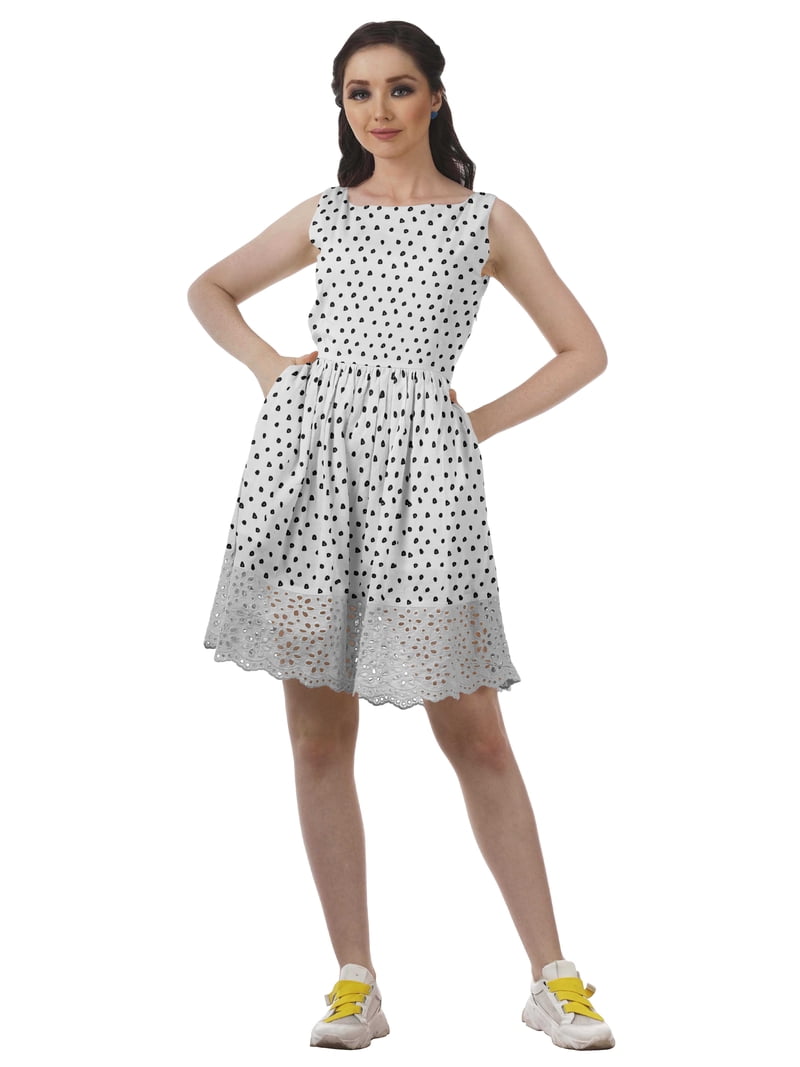 Moomaya Boat Neck Sleeveless Pouf Dress Lace Cocktail Mini Dress with Pockets, Women's, Size: XS, White