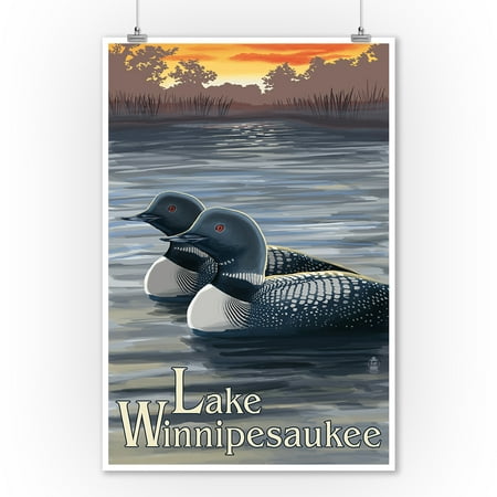 Lake Winnipesaukee, New Hampshire - Loons - Lantern Press Artwork (9x12 Art Print, Wall Decor Travel
