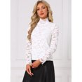 thumbnail image 3 of DARING DIVA Women's Basic Lace Long Sleeve Ruffle Neck Floral Blouse S White, 3 of 5