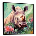 thumbnail image 2 of Designart "Rhino Paradise in Pink and Green II" Animals Framed Wall Art - Pink Rhinoceros Bedroom Framed Canvas Wall Art, 2 of 6