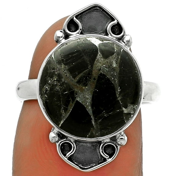 Natural Obsidian And Zinc 925 Sterling Silver Ring s.7 Jewelry R-1204 SDR176069