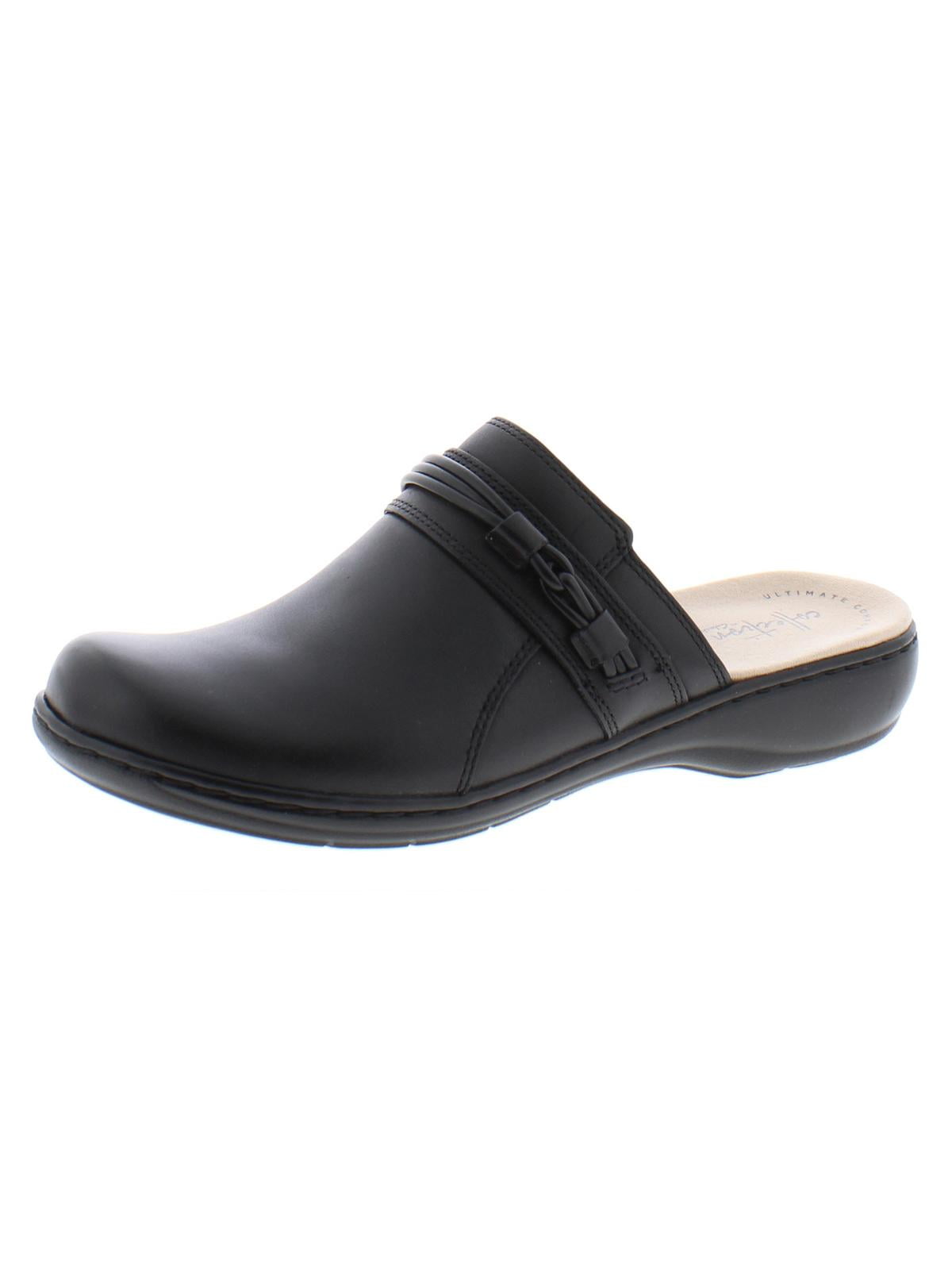 Clarks Womens Leisa Clover Leather Slip On Mules Black 9.5 Wide (C,D,W ...