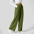 thumbnail image 4 of Pantalones de vestir de cintura alta y pierna ancha para mujer: cintura elástica, algodón y lino, bolsillos; pantalones informales de oficina., 4 of 7