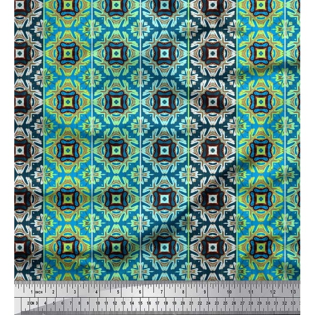 Soimoi Rayon Fabric Stripe & Moroccan Kaleidoscope Print Fabric by Yard 42 Inch Wide