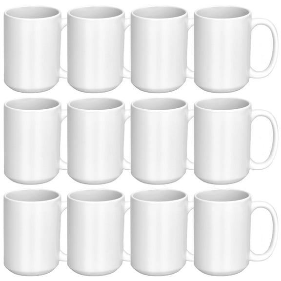 Set of 12 Sublimation Mug 15oz Blank Sublimation Mug White Coffee Mug Ceramic Cups Mug Sublimation Series Espresso Cups DIY Coated Classic Mug for Coffee, Tea, Soup, Milk, Latte, Women, Men