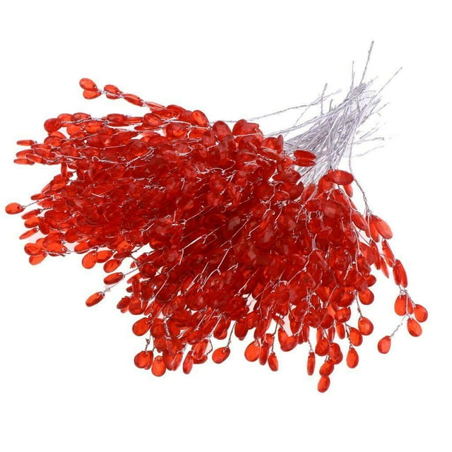 50pcs Artificial Flower Bouquet with Hairband Decor Iron Crystal Acrylic Bead Drop 15cm Red