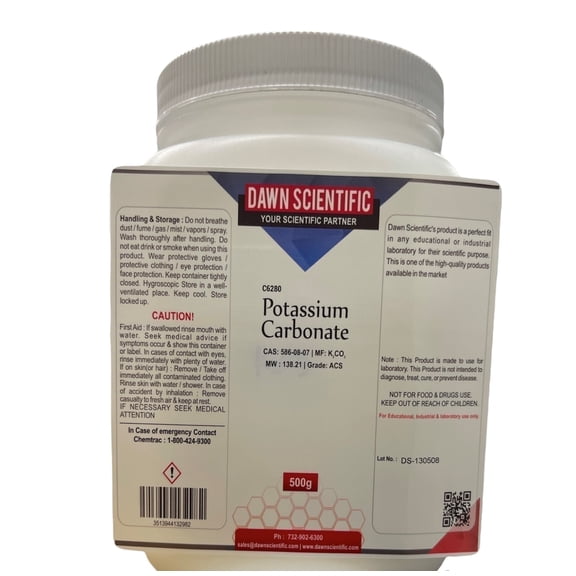 Potassium Carbonate [K2CO3] 99% ACS Grade Powder 500Gm Brand: Dawn Scientific Inc.