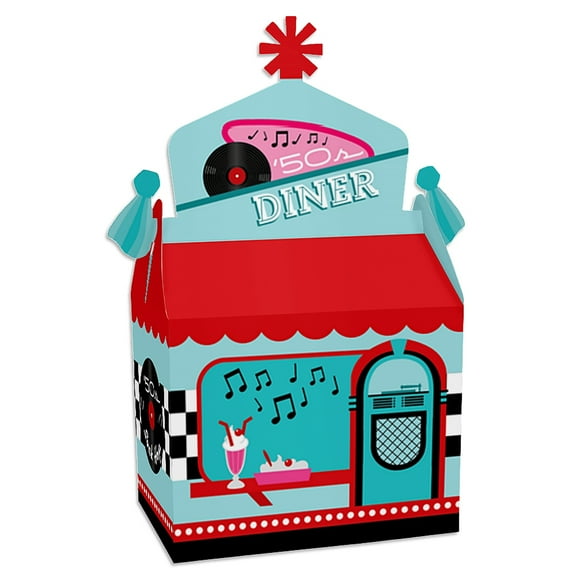 Big Dot of Happiness 50's Sock Hop - Treat Box Party Favors - 1950s Rock N Roll Party Goodie Gable Boxes - Set of 12