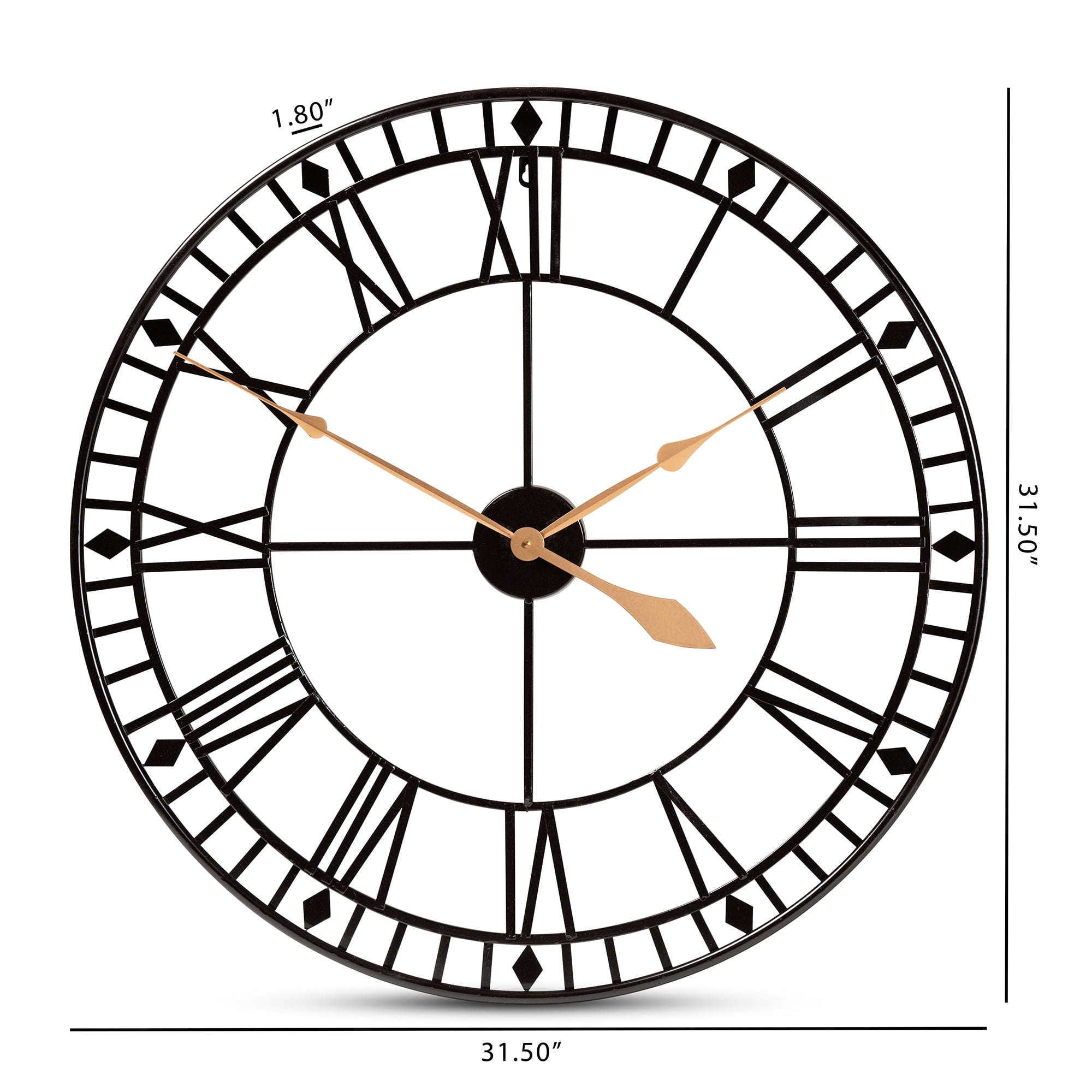 Baxton Studio Janette Classic Contemporary Black and Gold Finished Metal Wall Clock