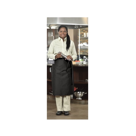 Standard Bistro Aprons 36"W X 29"L Fabric Twill 7.1oz 100% Spun Poly design 2 Pockets colors BLACK / WHITE 3's/ pack