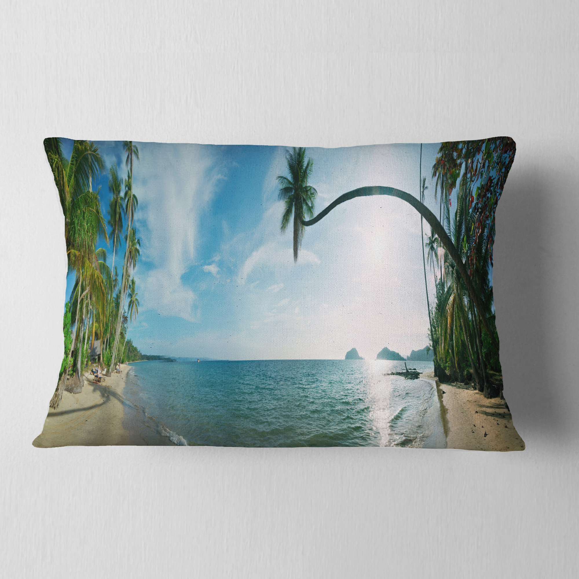 Designart Tropical Beach Panorama - Photography Throw Pillow - 12x20