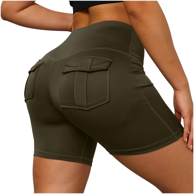 LOVZFMLL Ladies' Solid Color Seamless High Waist And Hip Lifting Exercise Yoga Three Part Pants Shorts Green M
