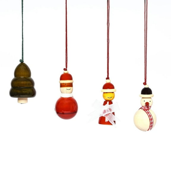 Green Wooden Tree Bell Ornaments - Handmade Holiday Decor