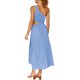 thumbnail image 5 of TRKIYQC vestidos largos acampanados para mujer 2022, verano sin mangas de un hombro fruncido Color sólido recorte de una pieza TRKIYQC casual, 5 of 6