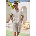 thumbnail image 2 of COOFANDY Men's Linen Short Sets 2 Pieces Summer Shirts Beach Shorts Casual Party Yoga Outfits for Men, 2 of 6
